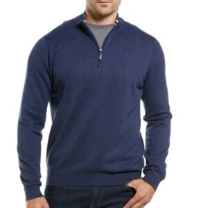 J McLaughlin Men’s Navy Blue TATE 1/4 Zip Mock Neck Cotton Pullover Sweater L